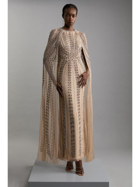 Petite Premium Embellished Cape Maxi Dress