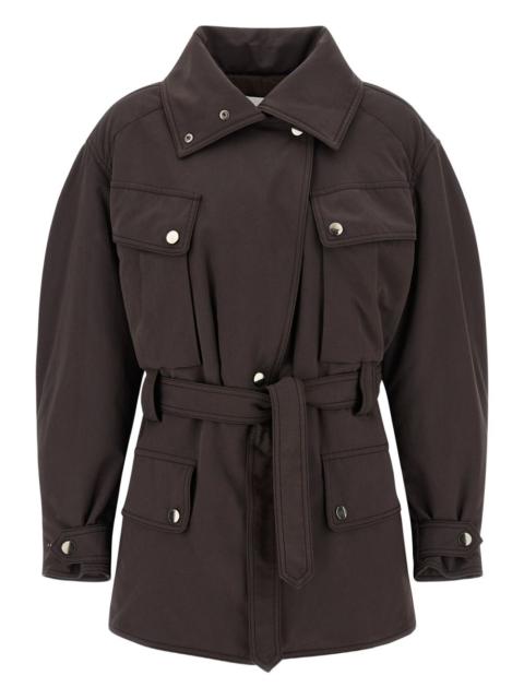belted-waistband multi-pocket jacket