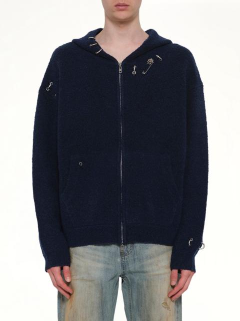 Rose with Thorns Zip-Up Hoodie in Dark Navy