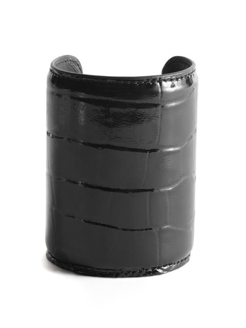 Long Croc-Embossed Patent Leather Cuff black
