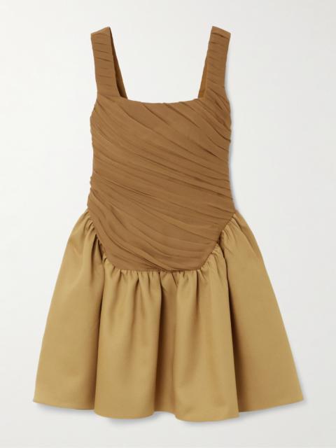 Kaia Ruched Chiffon And Twill Mini Dress