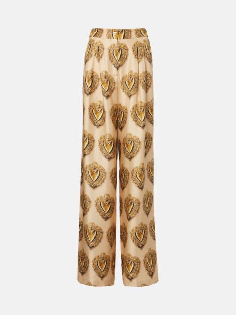 Printed high-rise silk palazzo pants