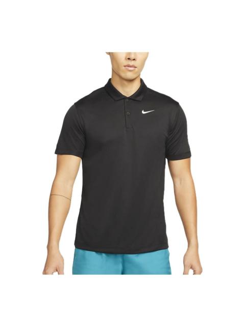 Men's Nike Solid Color Buckle Short Sleeve polo Black Polo Shirt DH0858-010