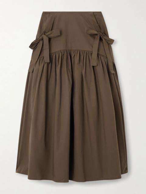 Justice bow-detailed gathered cotton midi skirt Brown