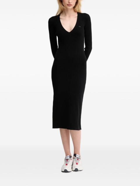 V-neck ribbed midi dress