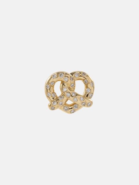 Pretzel 14kt gold single stud earring with diamonds