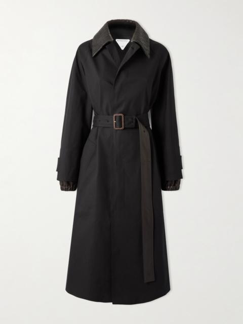 Belted Intrecciato Leather-trimmed Cotton-blend Gabardine Trench Coat