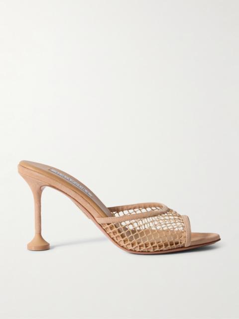 Bisous 85 Suede-trimmed Fishnet Mules