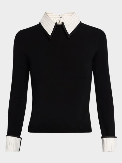 Porla Pinstripe Collared Sweater