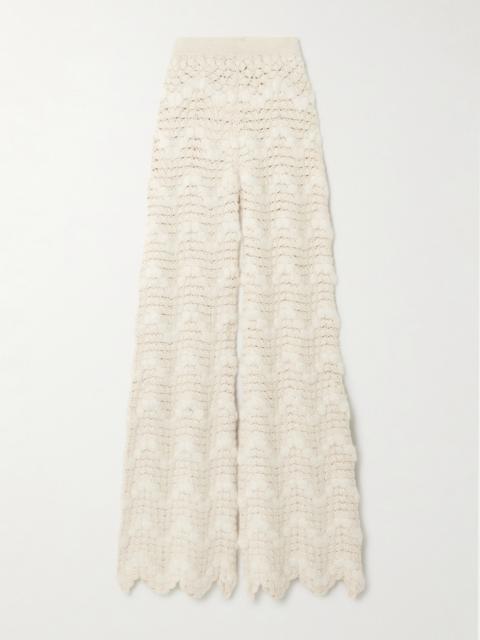 Brisa Scalloped Crocheted Alpaca Wide-leg Pants