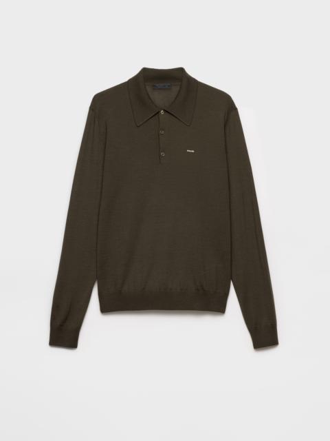Long-sleeved superfine wool polo sweater