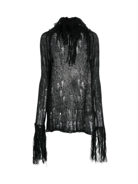 Fringed open-knit mini dress