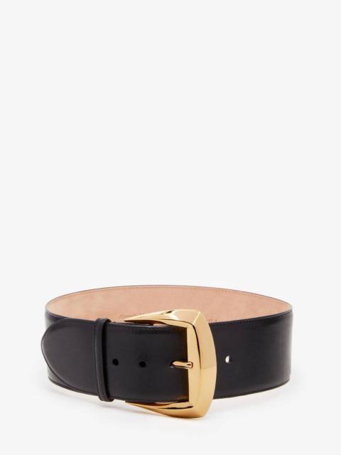 Women's Geometric Buckle Waist Belt in Black