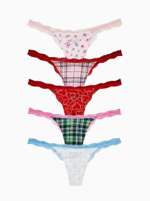 PINK x LoveShackFancy Wink Cotton Thong Panties - Pack of 5