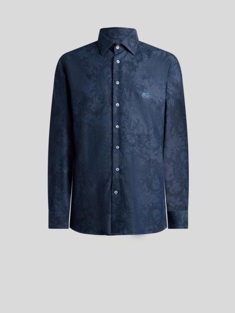 COTTON DENIM SHIRT WITH LEAFY PAISLEY MOTIF AND PEGASO