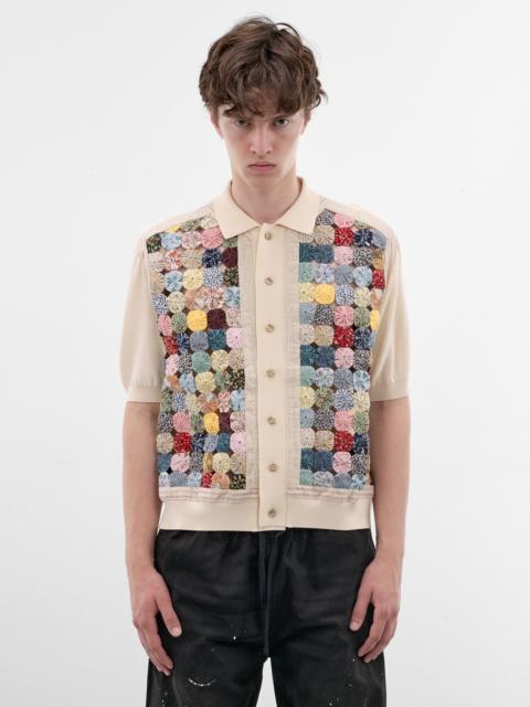 Ivory Rosette Patchwork Knit Polo