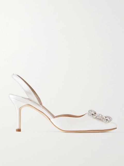 Hangisli 70 crystal-embellished satin slingback pumps White