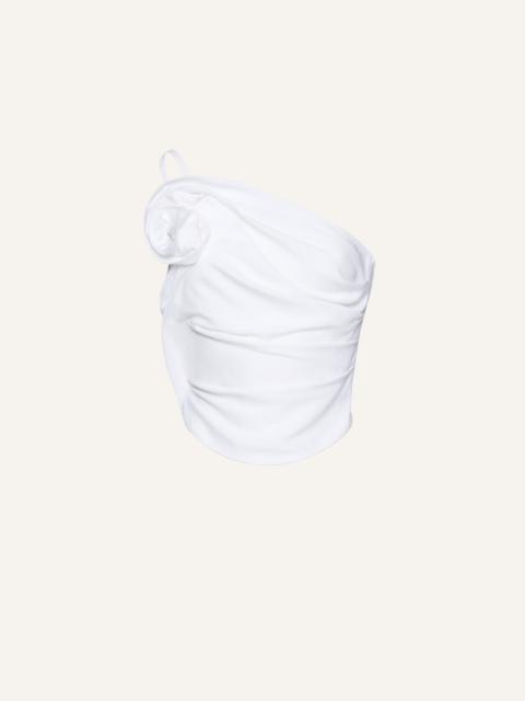 One shoulder draped top in white