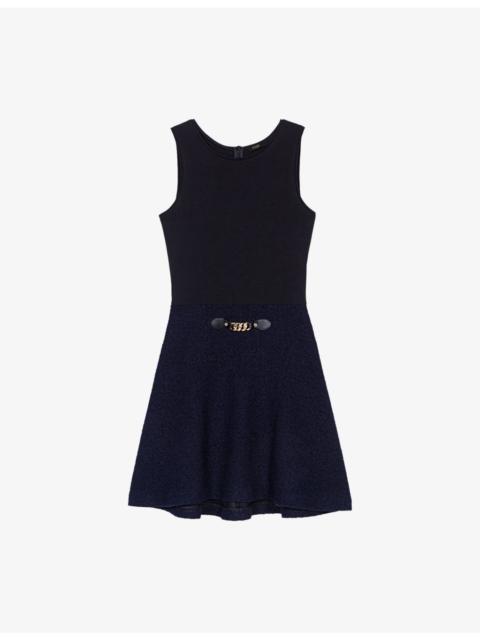 Two-In-One Short-Sleeve Tweed Mini Dress