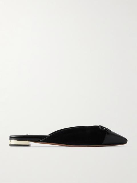 Gioia Bow-embellished Leather-trimmed Suede Slippers