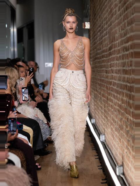 Draped Crystal Embroidery V Neck Tank