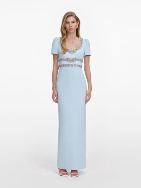 Blue Crepe Embellished Bow Maxi Dress