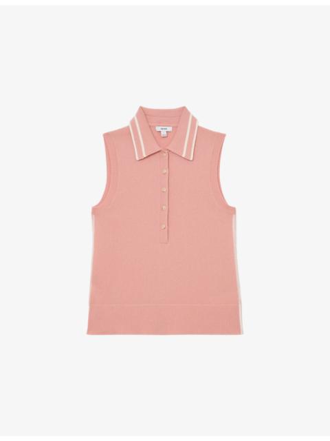 Saskia Sleeveless Wool and Cashmere Polo Top