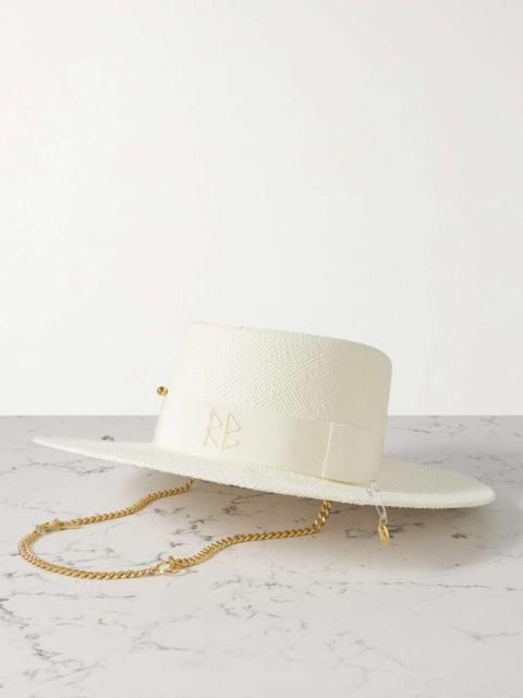 Gambler grosgrain-trimmed embellished straw hat Off-white