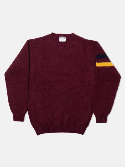 MADE-IN-SCOTLAND BURGUNDY SLEEVE STRIPE SHAGGY DOG SWEATER  - TRIM FIT