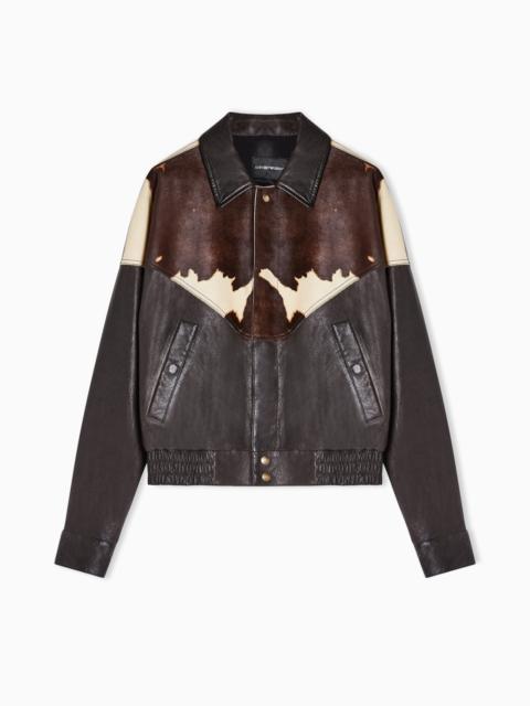 BLOUSON JACKET IN WASHED, VEGETABLE-TANNED NAPPA LEATHER WITH A PONYSKIN-EFFECT INSERT