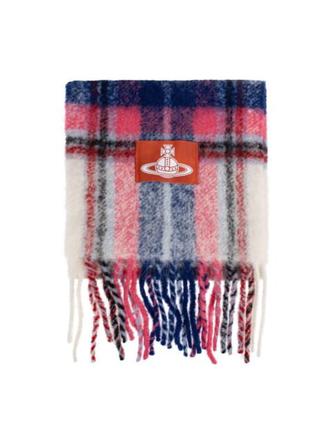 plaid-check fringed scarf