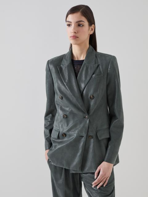 Wet-effect suede blazer with monili