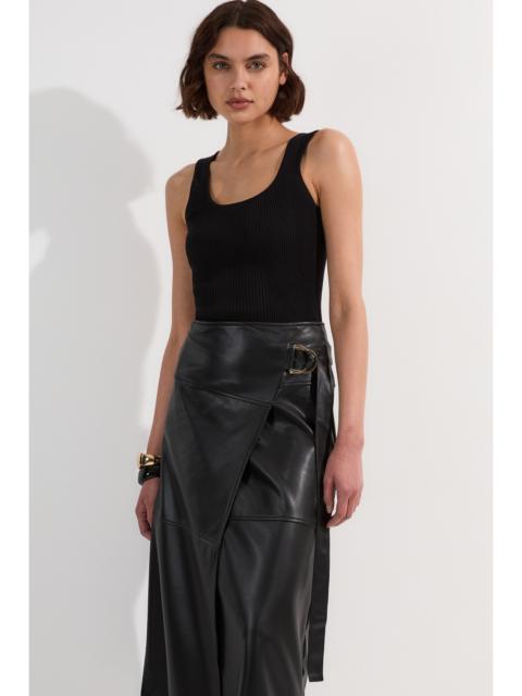 Faux Leather Tie Detail Wrap Midi Skirt