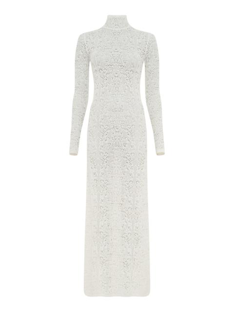 Lethe Pointelle Knit Maxi Dress in Ivory Virgin Wool Silk