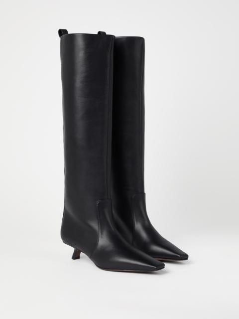 Nappa leather knee-high boots with shiny loop detail