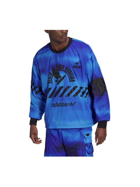 Men's adidas original Logo Pattern Printing Round Neck Pullover Long Sleeves Blue HD4808