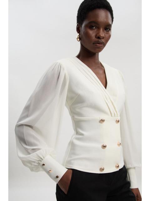 Figure Form Woven Mix Military Button Blazer Knit Top