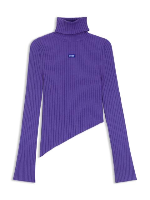 LOGO-BADGE RIB-KNIT SWEATER WITH ASYMMETRIC HEM