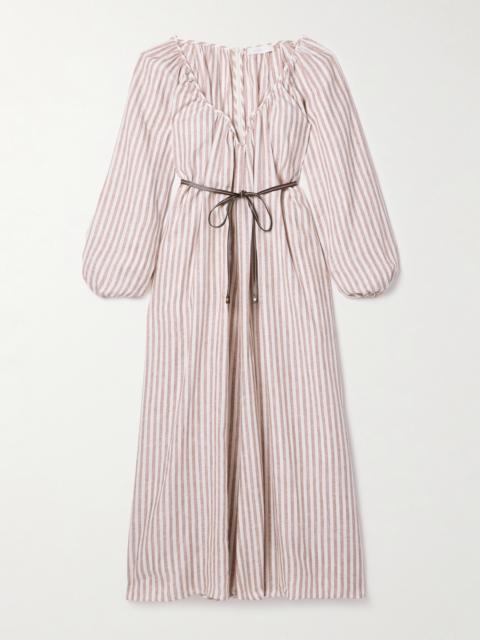 Cascadian Oversized Belted Striped Linen Maxi Dress