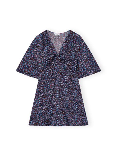 FLORAL CRINKLED SATIN V-NECK MINI DRESS