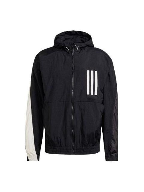 Men's adidas Wnd Mother Contrasting Colors Windproof Hooded Logo Jacket Black GT9769