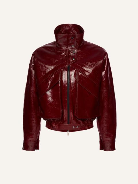 Vintage patent leather bomber jacket in bordeaux