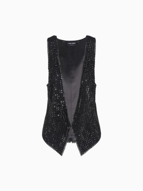 SILK SATIN GILET WITH ALL-OVER EMBROIDERY