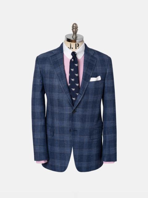 MADE-IN-USA BLUE & COPPER PLAID WOOL/SILK/LINEN SPORT COAT