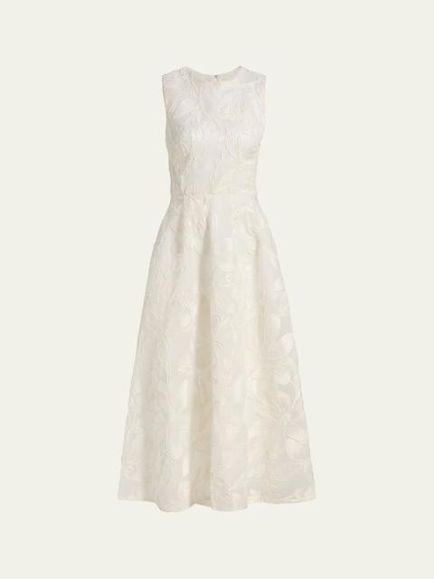 Floral Cord Embroidered Organza Midi Dress