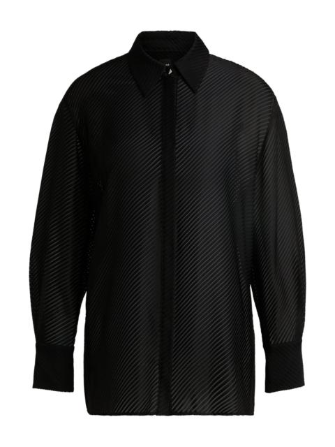 LONG-SLEEVED BLOUSE WITH BURNOUT STRIPE