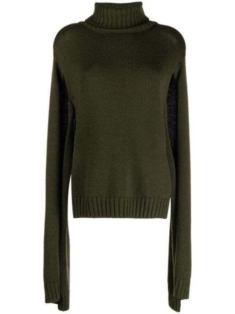 slit-sleeves knitted turtleneck sweater