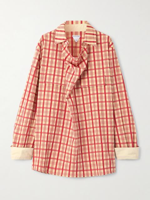 Draped Checked Cotton-seersucker Blouse