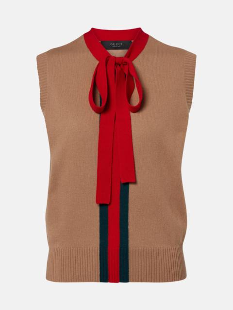 Web Stripe tie-neck cashmere top