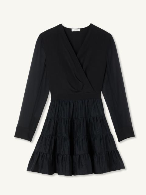 Short flowing dual-fabric dress